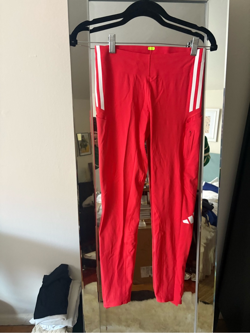 Adidas Coral Athletic Leggings with White Stripes